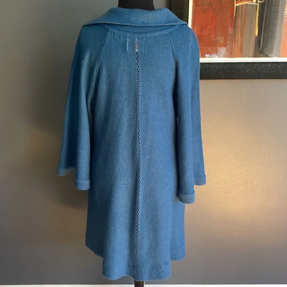 beldoch popper deep blue mohair blend long swing bell sleeve collared sweater. S - Picture 6 of 7